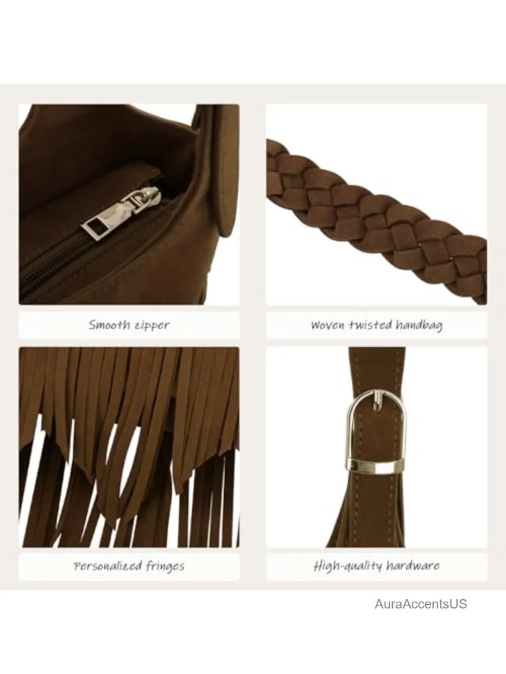 Fringe Shoulder Bag Vegan Faux Suede Woven Tassel Hobo Purse
